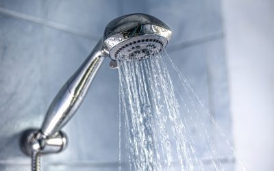 Soft water coming out of a silver showerhead.